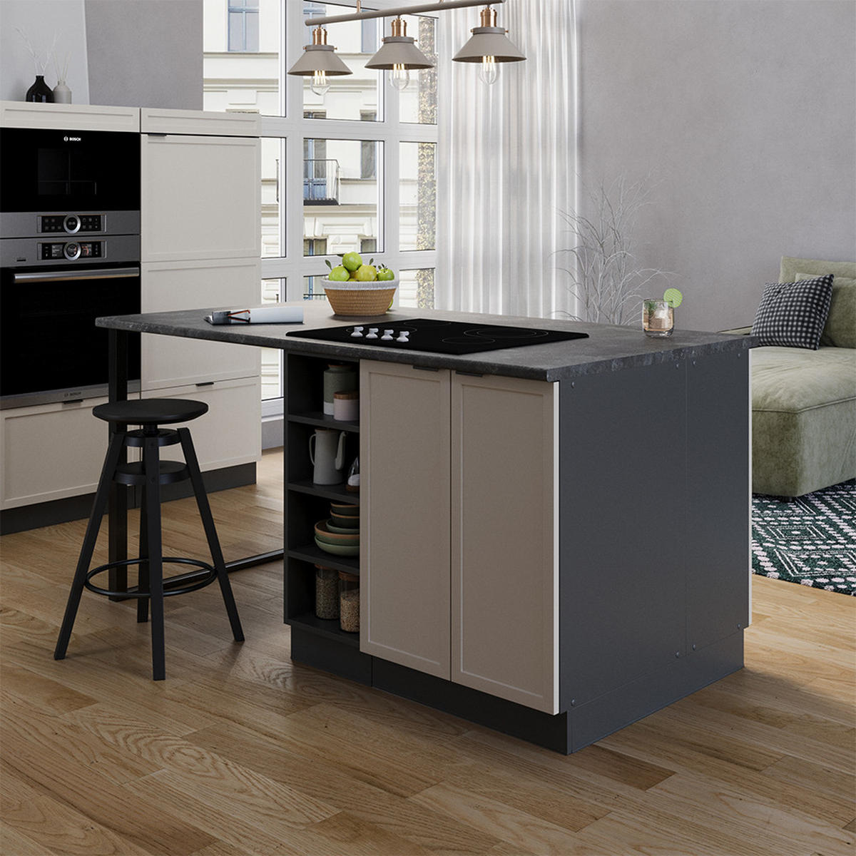 KÜCHENINSEL Fame-Line GrauBeige 90 cm ohne AP - Anthrazit/Grau, Holzwerkstoff (90/82/60cm) - Vicco