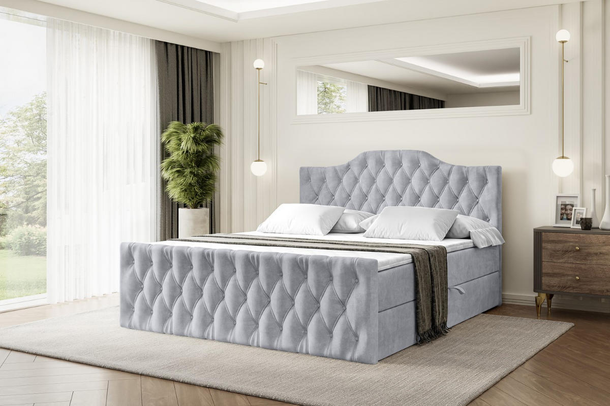 AMERICKÁ postel VILA-1-Z – 180 × 200 cm – H3 – světle šedá - světle šedá, kompozitní dřevo (180/200cm) - ALTDECOR