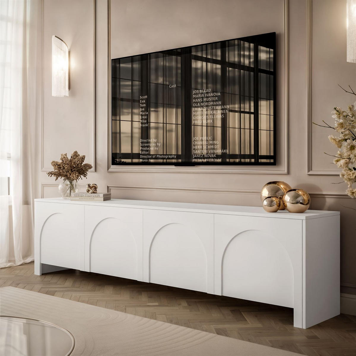 TV-ELEMENT ARIADNA weiß viertürig - Weiß, Holzwerkstoff (204/51/35cm)