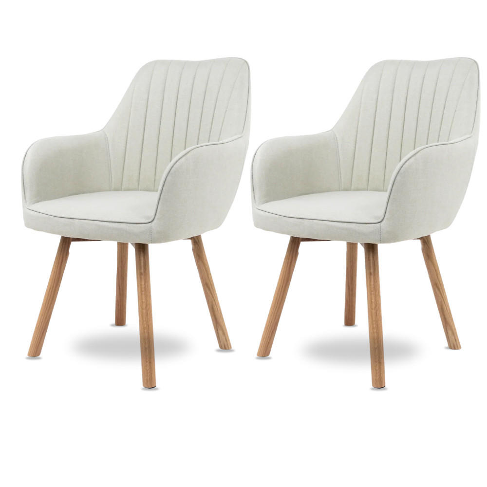 ESSZIMMERSTÜHLE 2er-Set ELLA Stoffbezug Beige Eichenholz - Beige, Eichenholz/Holz (47/85/47cm) - DELUKE