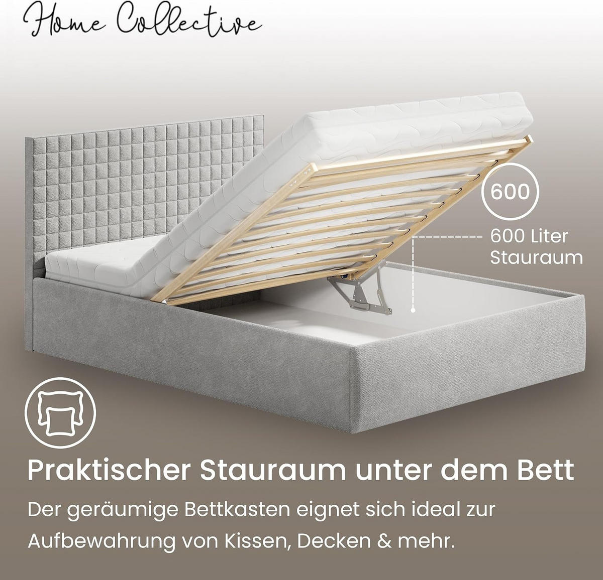 POLSTERBETT VARDO-Stoff 140x200 cm in Grau - Grau, Textil (140/200cm) - Home Collective
