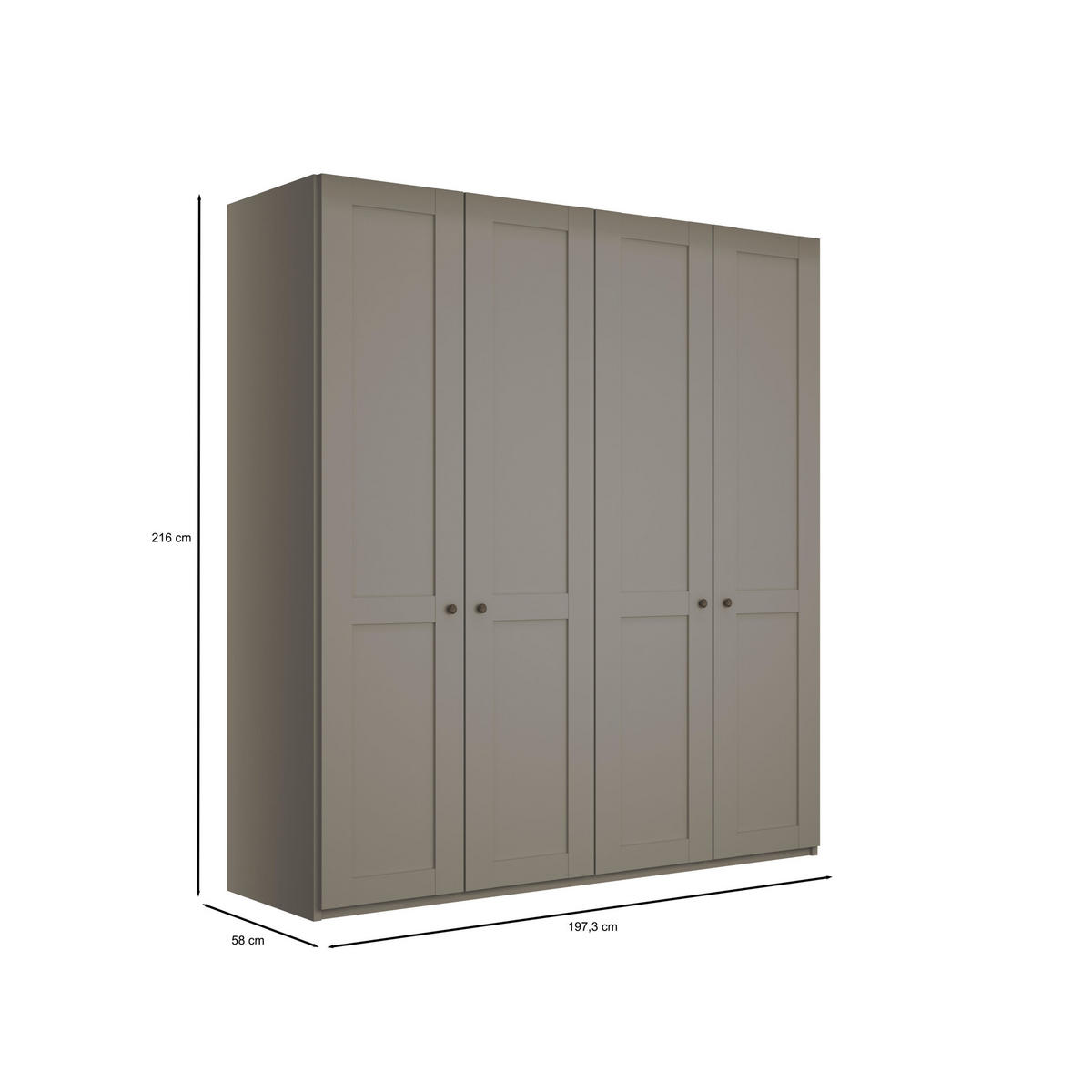 SCHLAFZIMMER Greenholm in Kieselgrau 4 teilig mit Kleiderschrank 200cm Breite ohne Spiegel, Doppelbett 180x200cm, zwei Nachttisch - Grau, Holzwerkstoff (80/200/120cm)