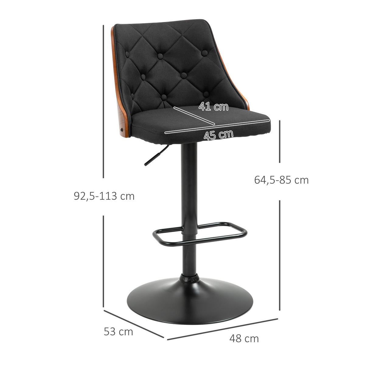 BARHOCKER 2er-Set DE-14730 höhenverstellbar & schwenkbar mit Fußstütze - Schwarz, Metall (53/113/48cm) - ComfortXL