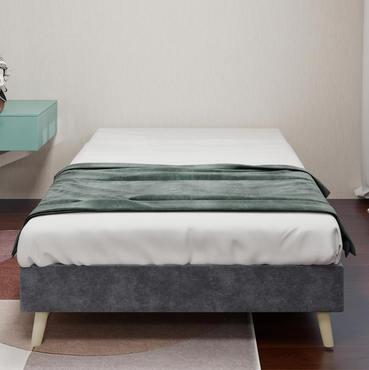 POSTEL 90/200 cm šedá z látky a kovu s pevnou konstrukcí - šedá, textil (90/200cm) - OKWISH