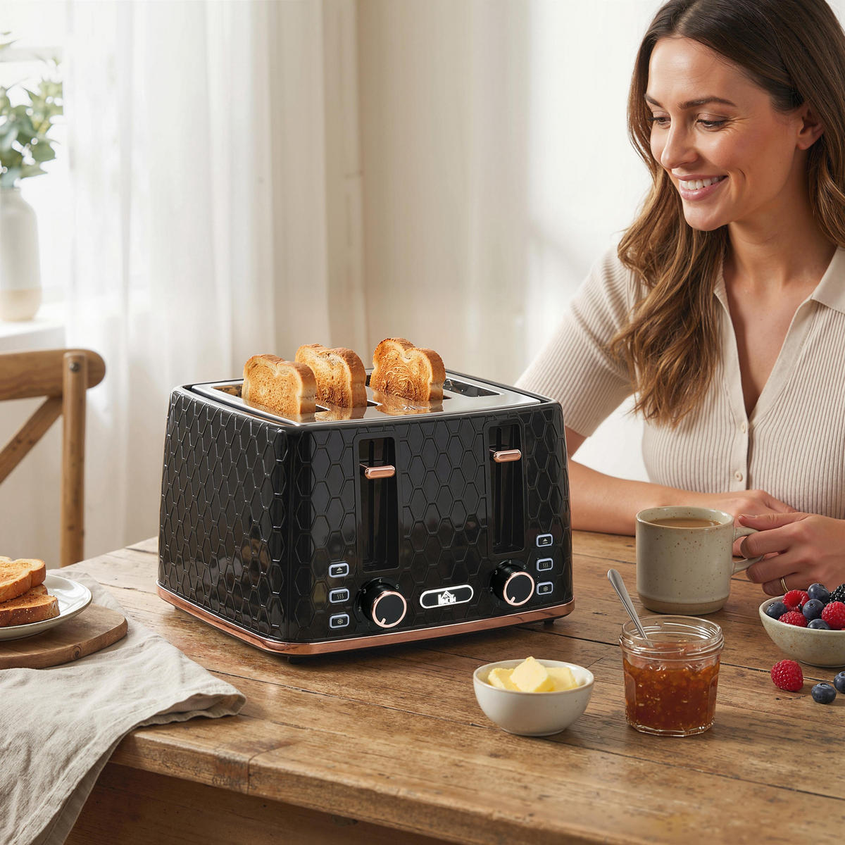 TOASTER für 4 Scheiben Schwarz - Schwarz, Kunststoff (27.6/18.9/29.3cm) - HOMCOM