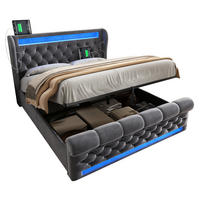 POLSTERBETT 140x200cm Doppelbett LED USB-C & Hydraulik Grau Samt - Grau, Holz (140/200cm) - FLIEKS