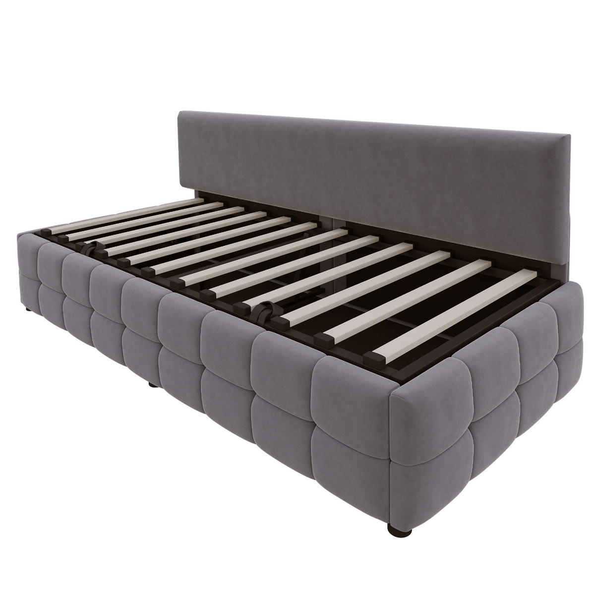 POLSTERBETT 90/200 cm Dunkelgrau mit hydraulischem Stauraum - Grau, Textil (90/200cm) - OKWISH