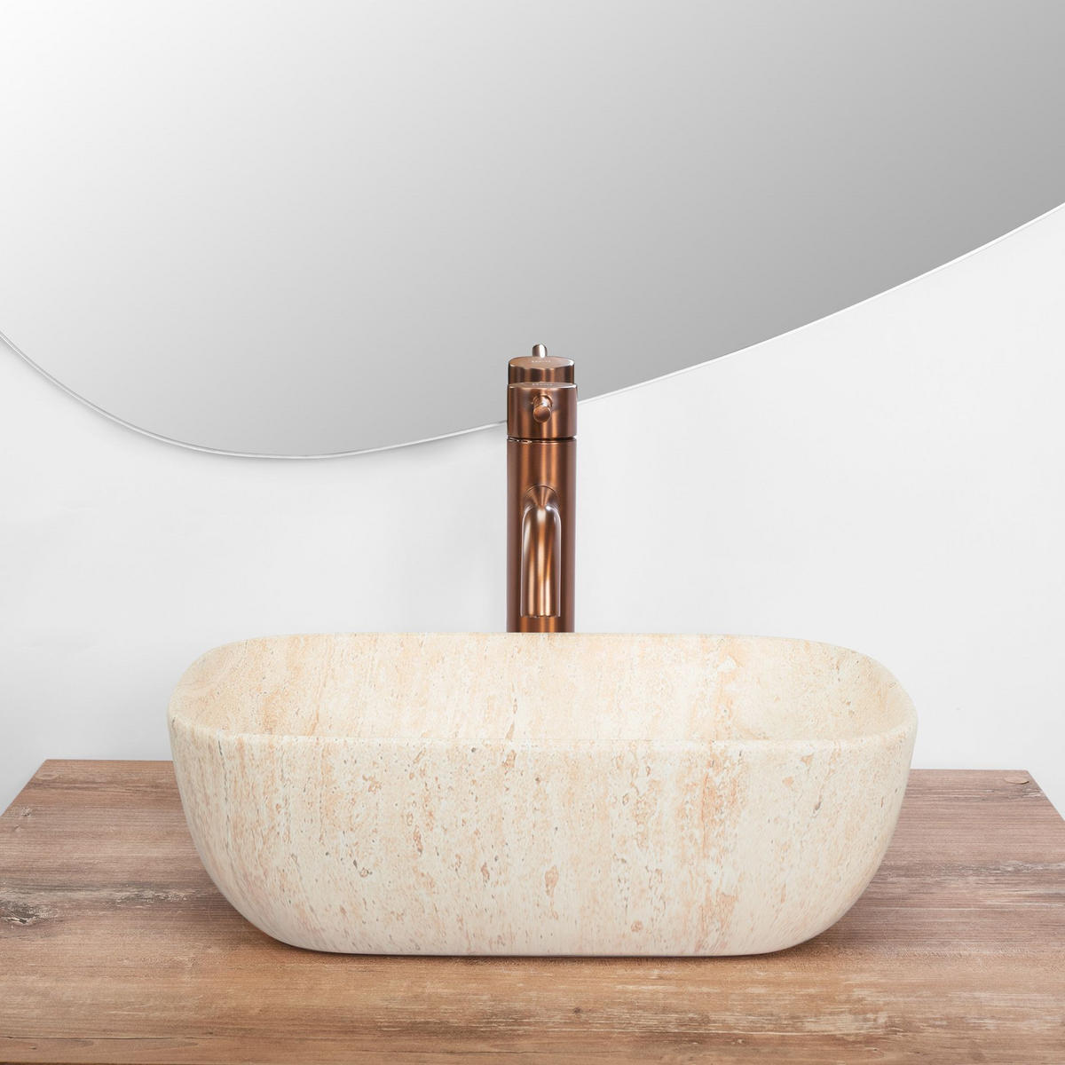 AUFSATZWASCHBECKEN BELINDA MINI TRAVERTINE MATT 36/25/11,5 cm - Beige, Keramik (36/11.5/25cm) - REA