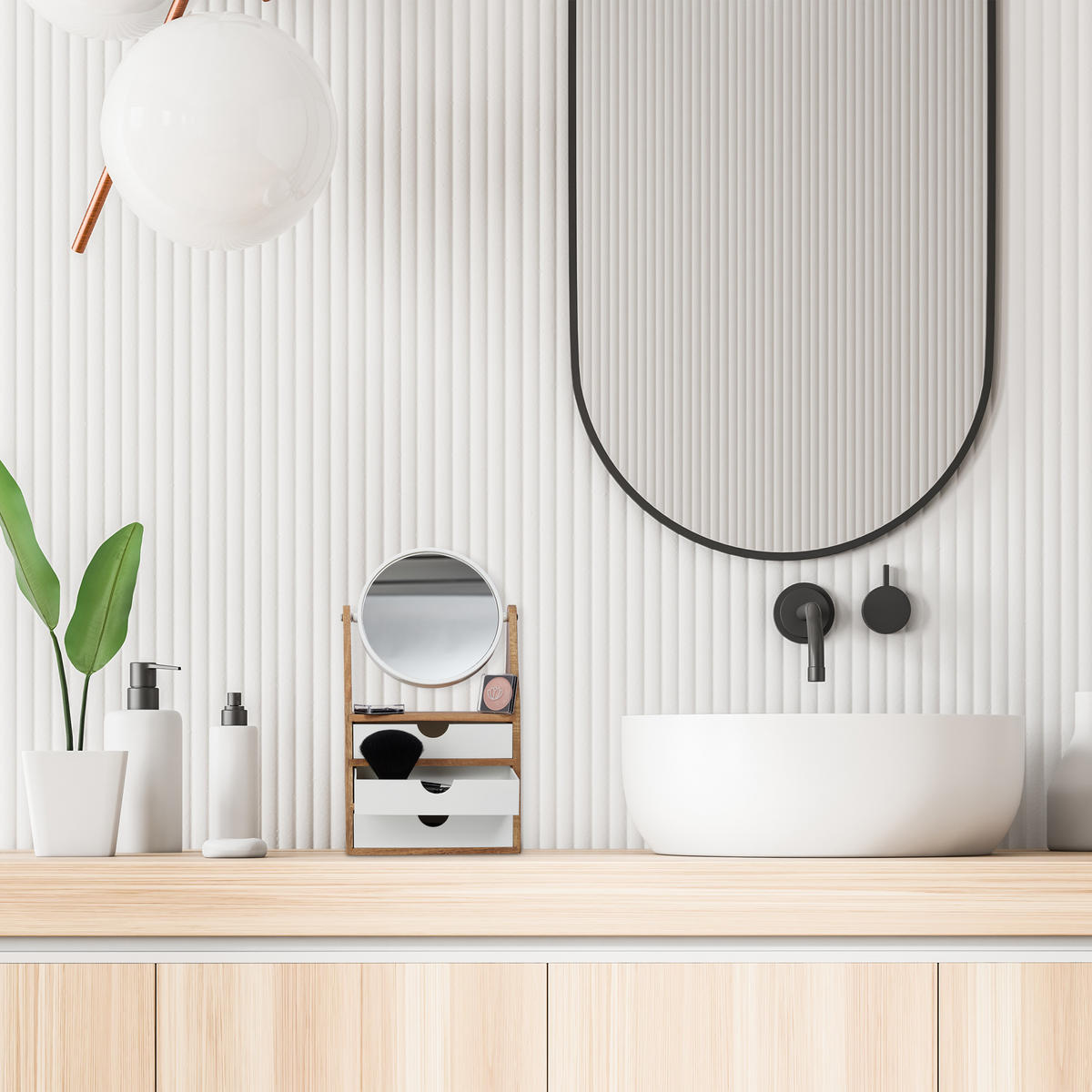 SCHMINKAUFSATZ - Multicolor, Glas/Holz (19/34/10.5cm) - Relaxdays