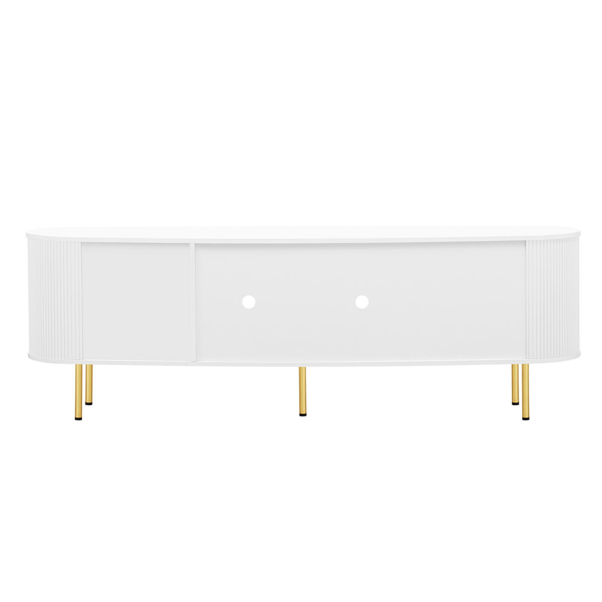LOWBOARD in Weiß und Gold TV-Schrank mit Glastüren für Wohnzimmer, B170/T35/H55 cm - Goldfarben/Weiß, Glas/Holzwerkstoff (170/55/35cm) - STILVORA