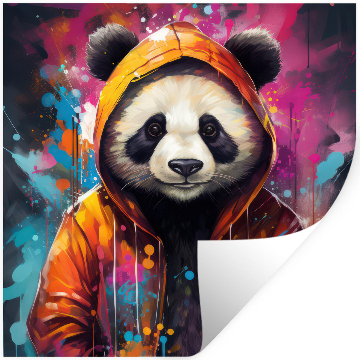 WANDTATTOO Panda - Jacke - Graffiti - Orange 50x50 cm - Orange, Kunststoff (50/50/0.1cm) - MuchoWow