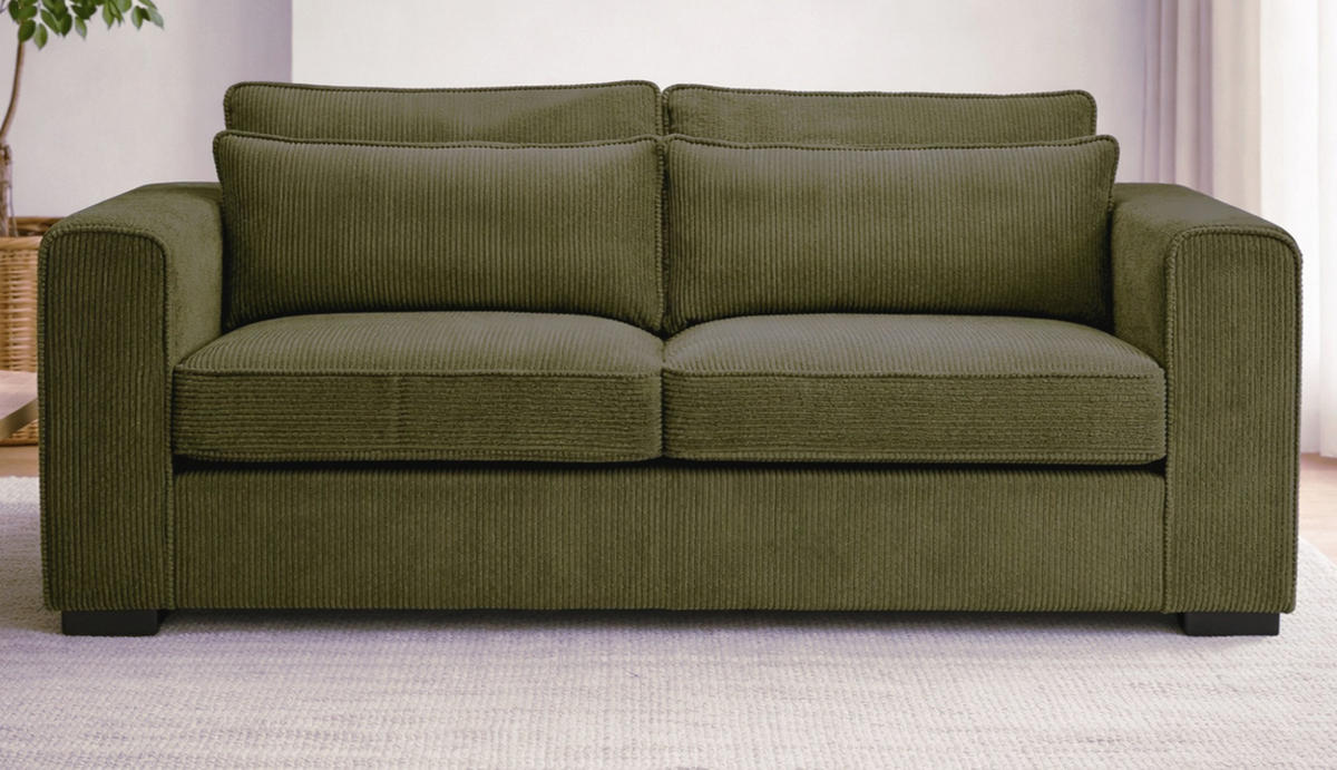 SOFA khaki Cord 3-Sitzer 241 cm, Couch mit Wellenfederung - Dunkelgrün/Schwarz, Holzwerkstoff/Kunststoff (241/92/112cm) - Inn.Furn