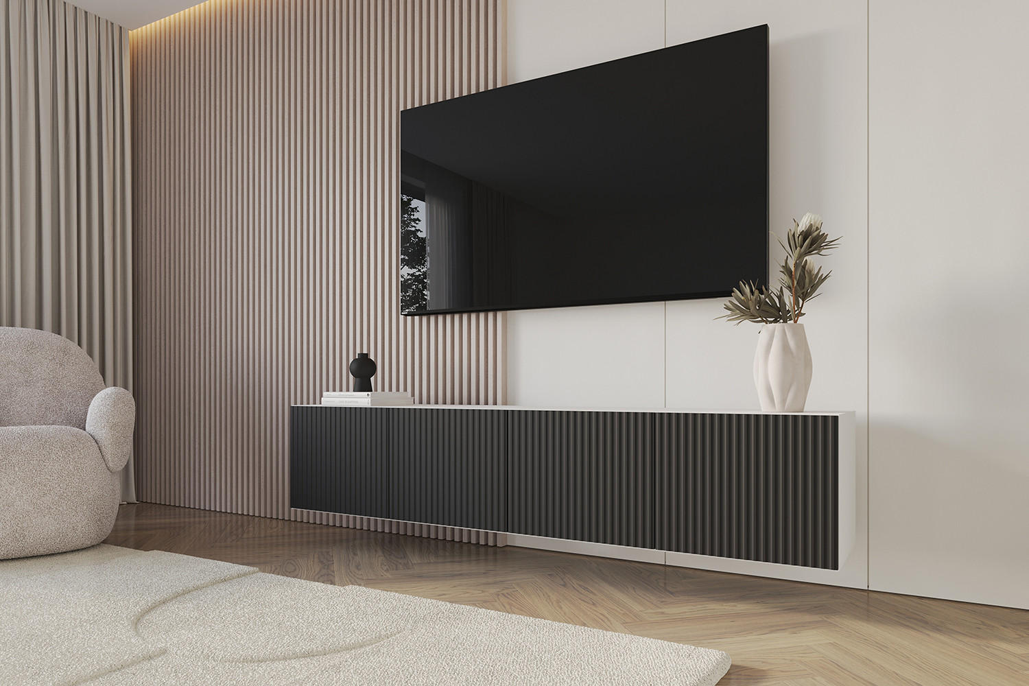 LOWBOARD NOA-2-W 2x100x40x41 cm - Weiß / Schwarz - Schwarz, Holzwerkstoff (200/40/41cm) - ALTDECOR