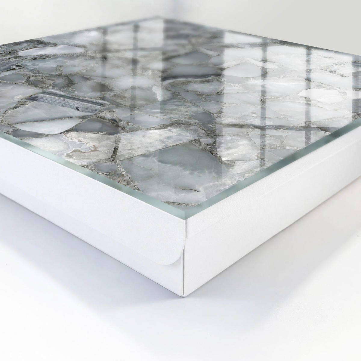 SCHLÜSSELBOX Weiß 30x30 cm – Türöffnung nach rechts - Steinmosaik - Grau, Metall (30/30/5cm) - TULUP