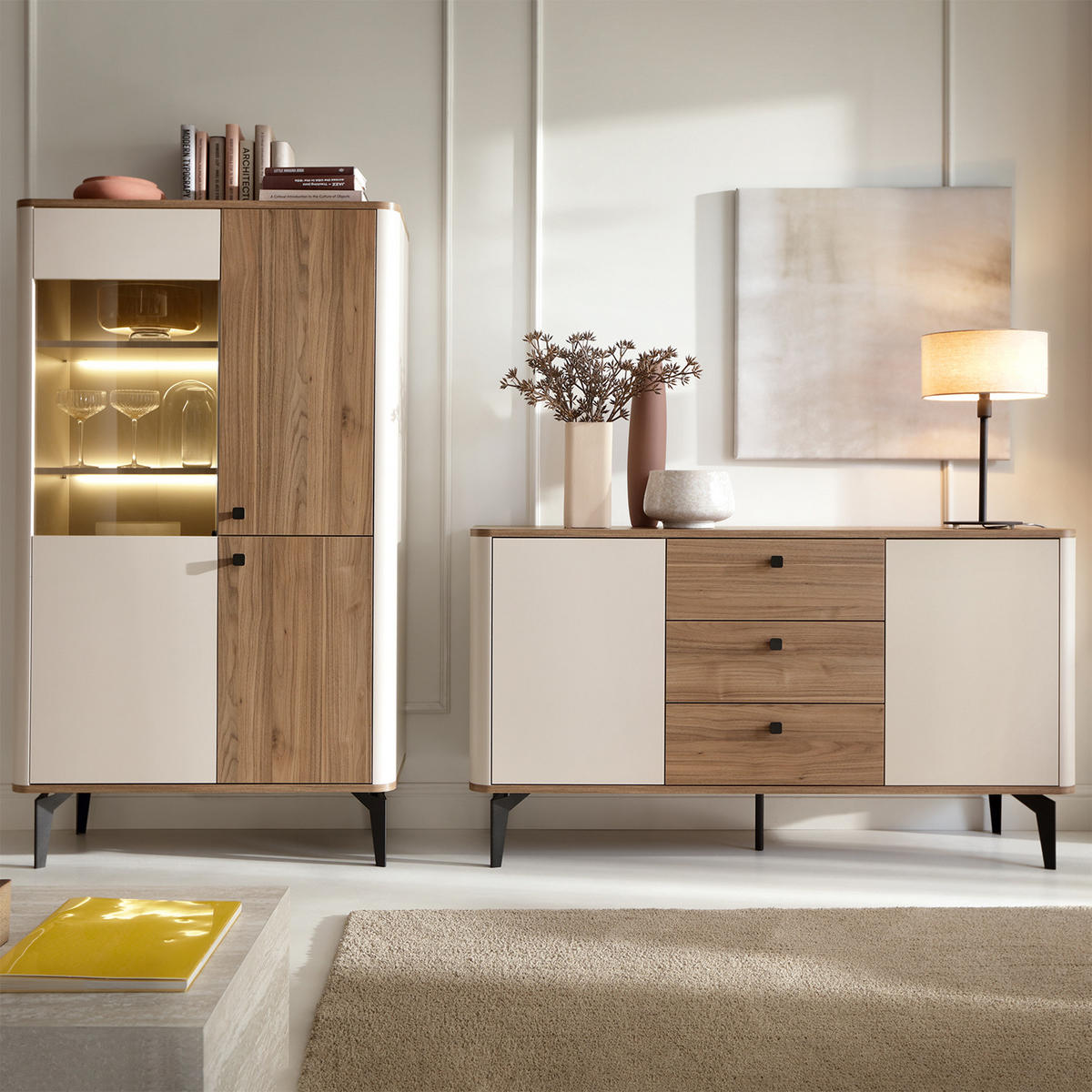 DREHTÜRENSCHRANK Aurora, 2-türig mit Regalfächern, Kleiderstange & hohen Beinen - Kaschmir/Nussbaumfarben, Holzwerkstoff/Metall (88/190/52cm) - Beautysofa