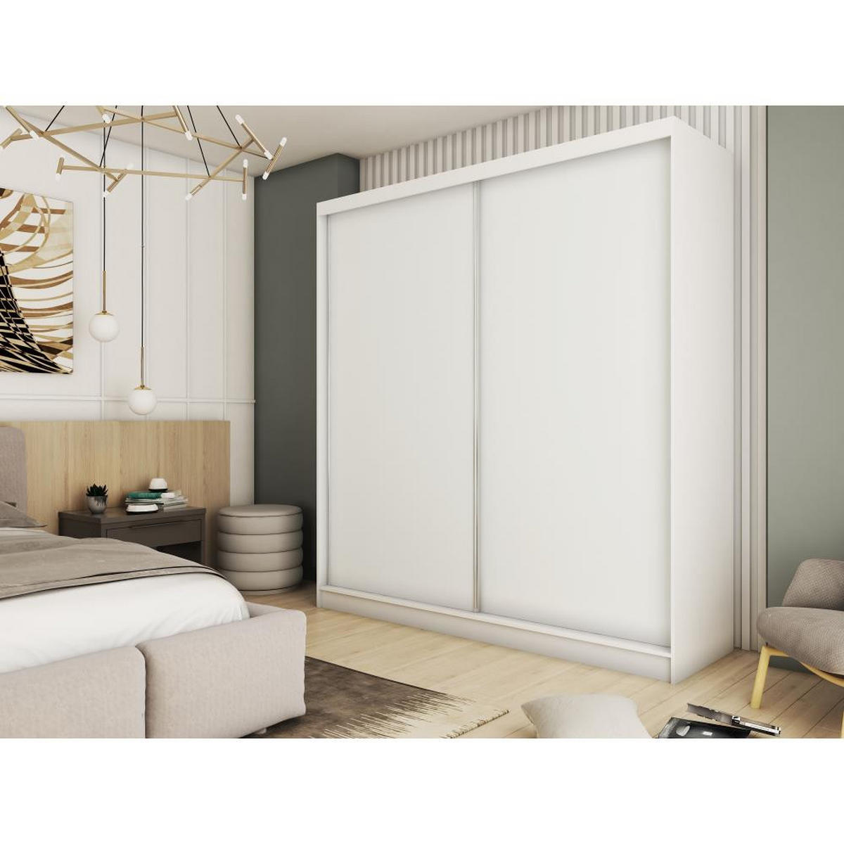 SCHWEBETÜRENSCHRANK Mario II 200/216/61 weiß mit Schubladen - Weiß, Holzwerkstoff (200/216/61cm) - Beautysofa