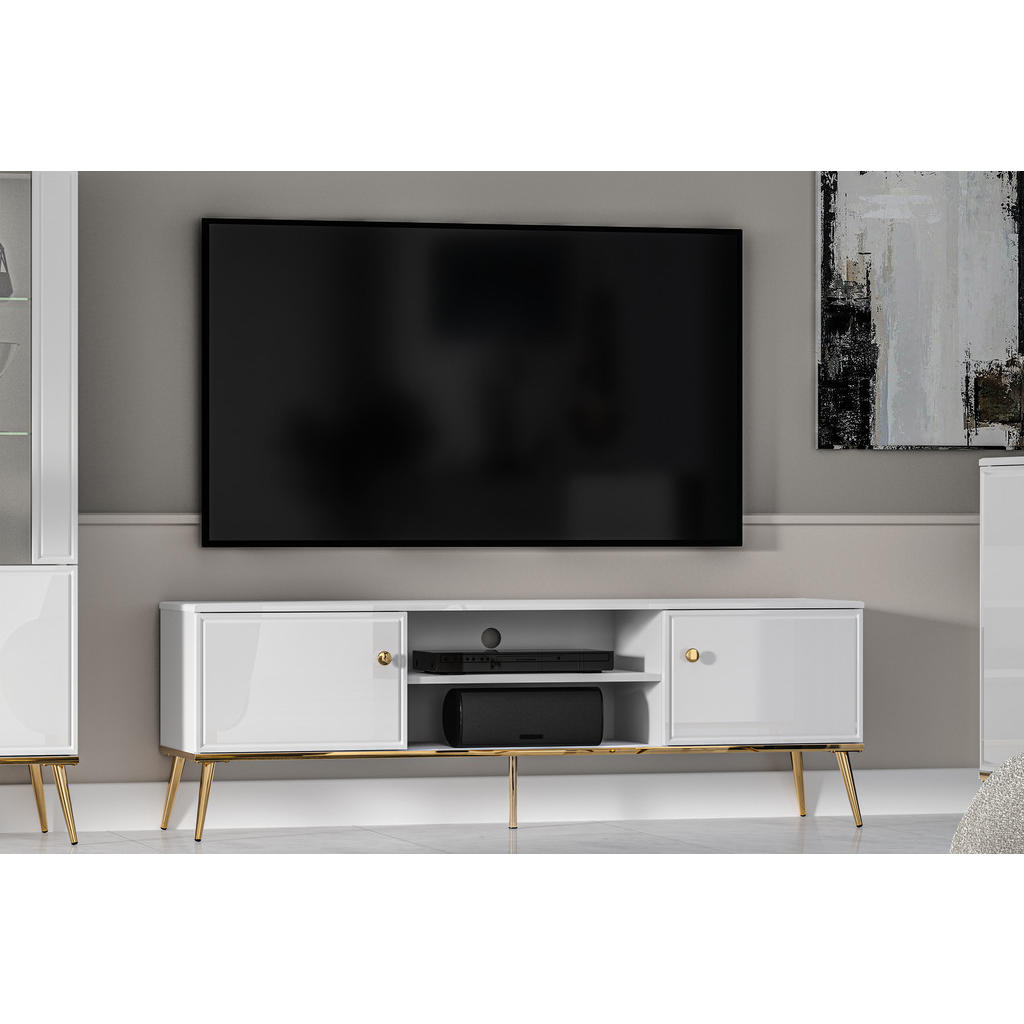 Thumbnail - Konsimo® Tv-Lowboard, Weiß, Holz, Rechteckig, 160x53x40 cm, Hergestellt in Europa, Wohnzimmer, Wohnwände, Lowboards, Low...