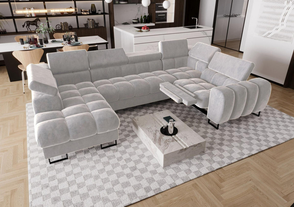WOHNLANDSCHAFT Bastien Relax - Hellgrau, Holzwerkstoff/Textil (198/95/350cm) - Fun Möbel