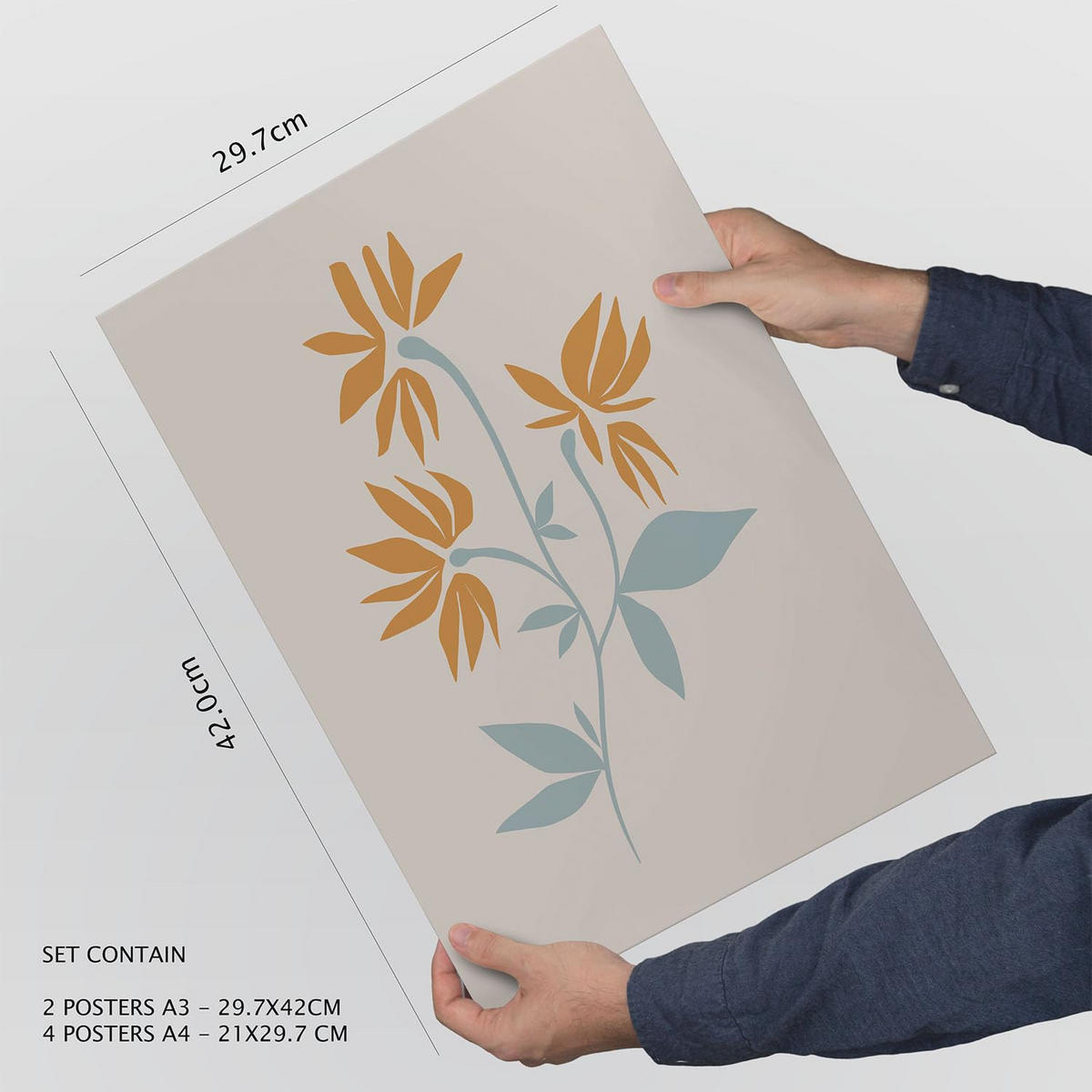 POSTER Set Mit 6 Blumenrahmen 1 In Blume Zusammenfassung Ästhetische Dekorative Gemälde Für Ihr Wohnzimmer, Schlafzimmer, Zuhause A3 & A4 Rahmenlos - Klar, Papier (29/3cm) - Nacnic