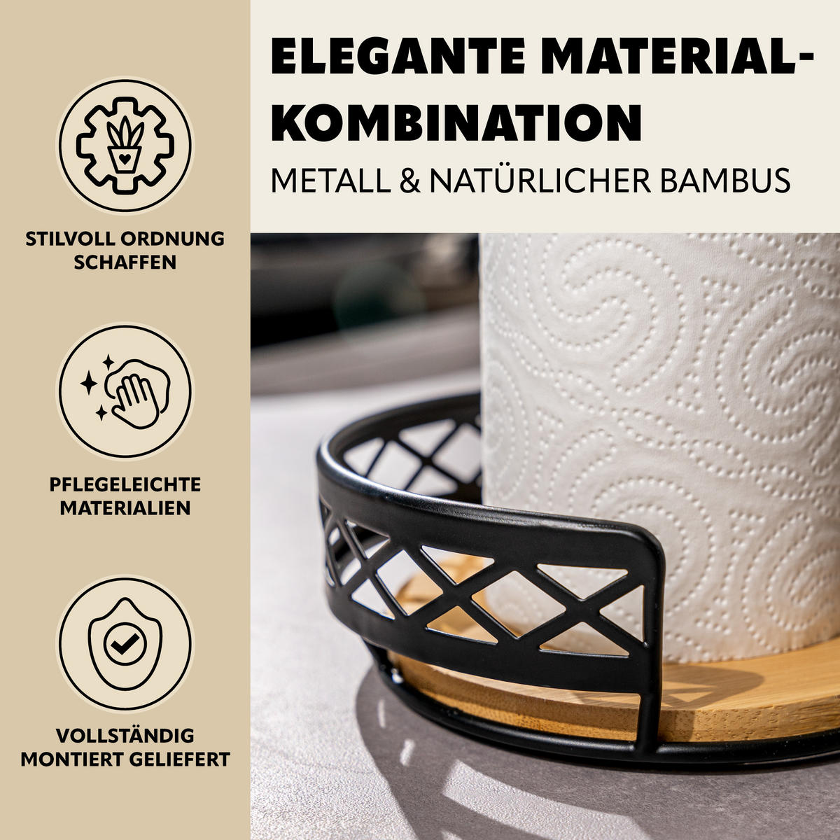 KÜCHENUTENSILIEN 3er Set, Metall, Bambus, schwarz - Schwarz, Metall (23.5/9.5/23.5cm) - bremermann