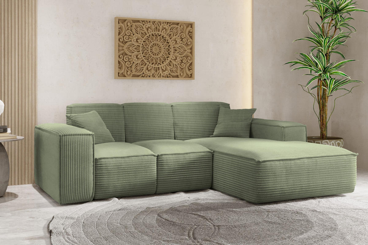 ECKSOFA L-Form Wohnzimmer SIENA Stoff Poso Hellgrün Rechts - Hellgrün, Holz/Textil (266/165cm) - Kaiser Möbel
