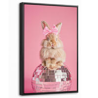 LEINWAND Bilder mit Rahmen - Schleife - Discoball - Kaninchen - 20x30 - Pink, Textil (20/30cm) - MuchoWow