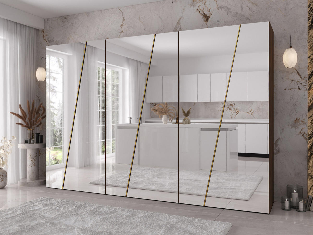 DREHTÜRENSCHRANK Zen 6L 300 cm - Goldfarben/Nussbaumfarben, Holzwerkstoff/Kunststoff (300/202/50cm) - MIRJAN24