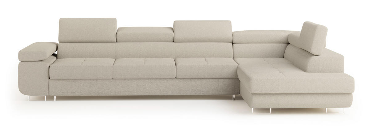 ECKSOFA VICENTE Beige Boucle-Stoff mit Schlaffunktion - Beige, Holz (346/202cm) - MASSENO
