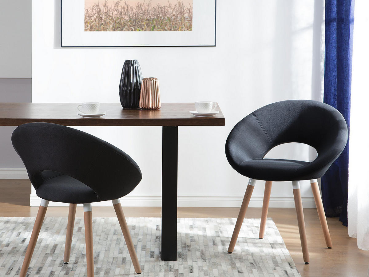 ESSZIMMERSTUHL 2er-Set Polsterbezug Schwarz Roslyn - Schwarz, Holz/Textil (66/80/45cm) - Beliani