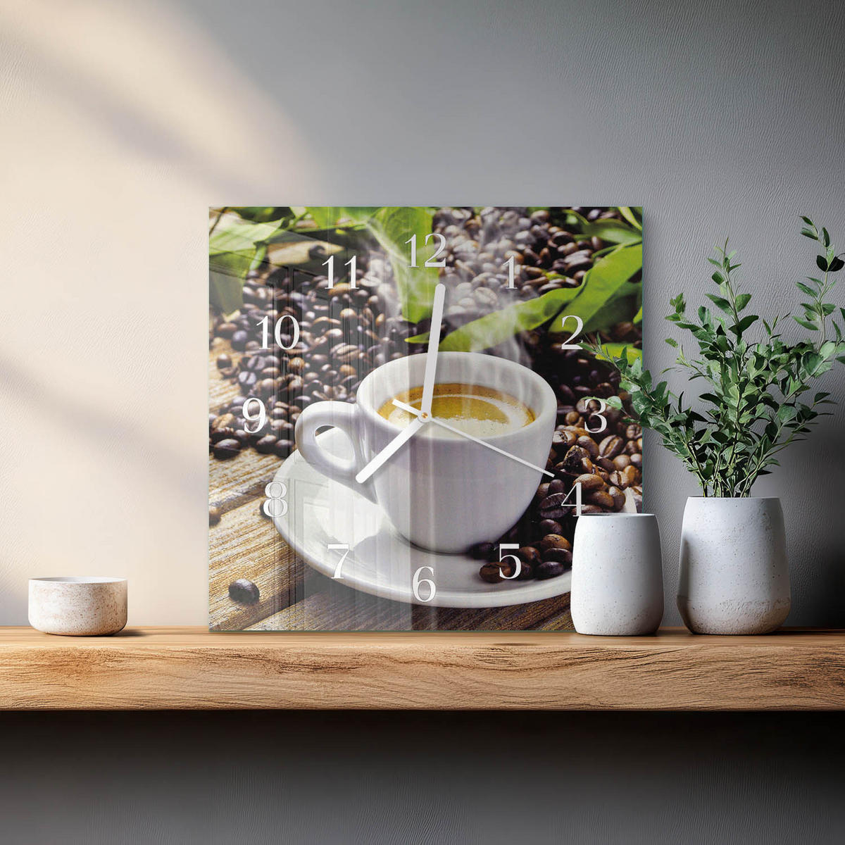 WANDUHR 30x30 cm - Tasse Kaffee - Multicolor, Glas (30/30/0.4cm) - TULUP