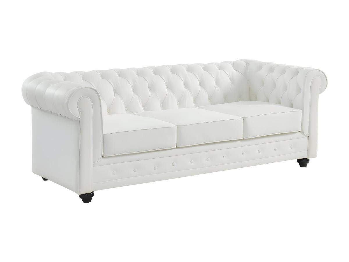 LEDERSOFA 3-Sitzer - Büffelleder - Weiß - CHESTERFIELD - Weiß, Leder (88/72/205cm) - Vente-Unique