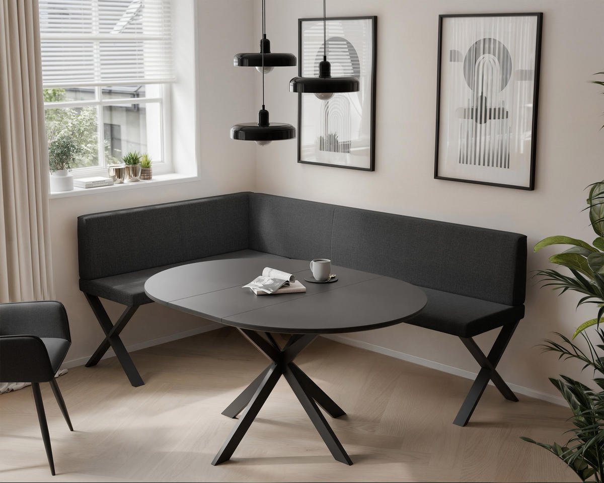 ECKBANK links VERO X Webstoff glatt, 128/168 cm Anthrazit - Anthrazit, Textil/Metall (128/168cm) - Idohome