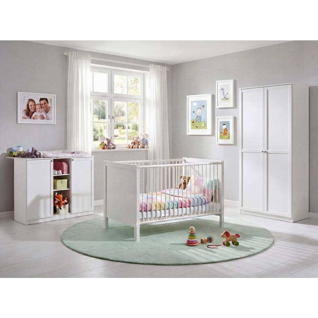 luma-home 3DÍLNÁ SADA do dětského pokoje: dětská postýlka, přebalovací komoda a dvoudveřová skříň, Š90/V197/H58 cm, systém Soft-Close, bílá / 22801