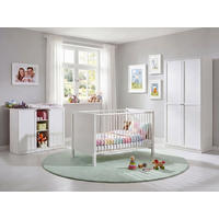 BABYZIMMER-SET 3-tlg.: Babybett & Wickelkommode & Kleiderschrank 2-türig B90/H197/T58 cm, Soft-Close, Landhausstil Weiß / 22801 - Silberfarben/Weiß, Holzwerkstoff/Metall (76/83/146cm) - luma-home