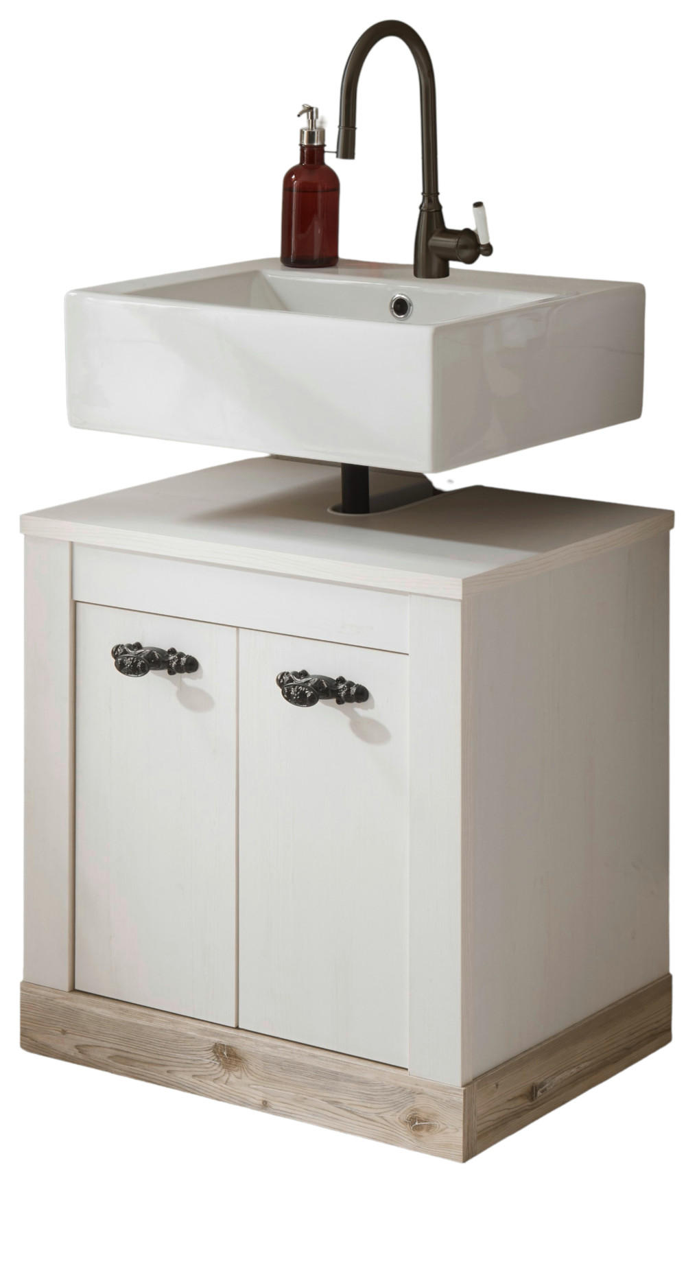 WASCHBECKENUNTERSCHRANK Pinie weiß, Oslo Pinie Landhaus, Badschrank, 60 x 63 cm - Dunkelgrau/Weiß, Holzwerkstoff/Metall (60/63/46cm) - Furn.Design
