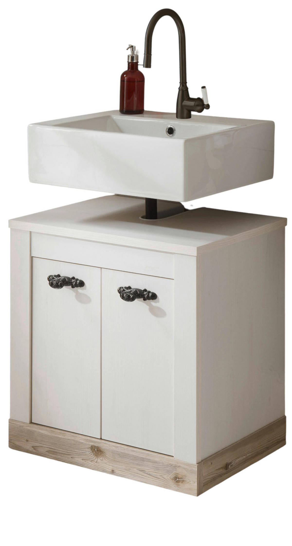 WASCHBECKENUNTERSCHRANK Pinie weiß, Oslo Pinie Landhaus, Badschrank, 60 x 63 cm - Dunkelgrau/Weiß, Holzwerkstoff/Metall (60/63/46cm) - Furn.Design