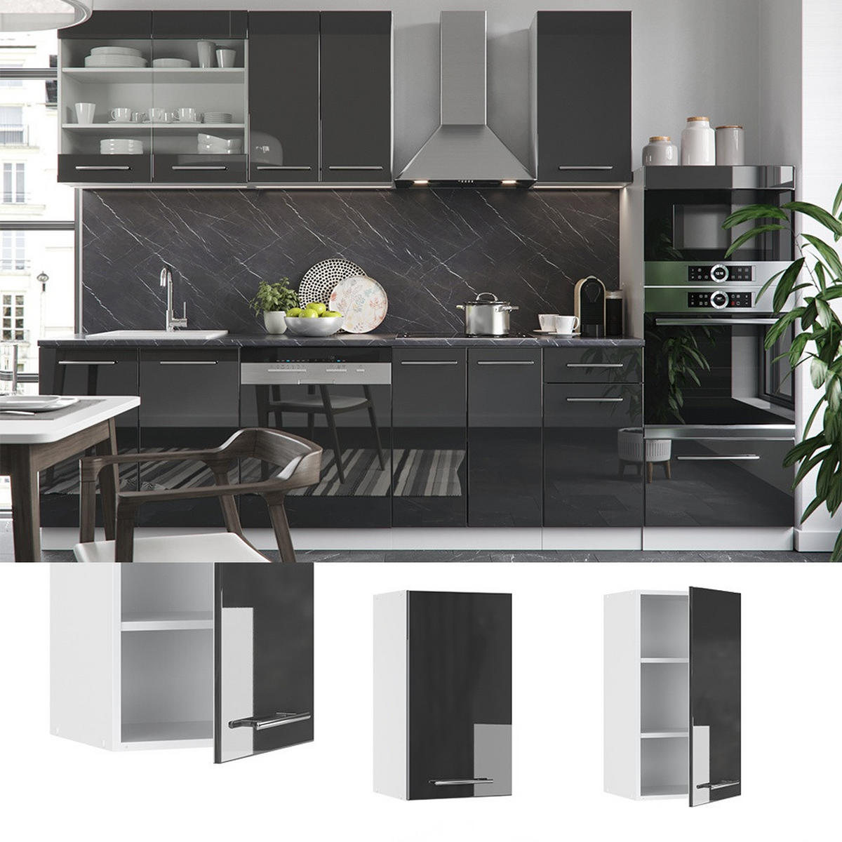 HÄNGESCHRANK Fame-Line Anthrazit Hochglanz 40 cm - Schwarz Hochglanz/Weiß, Holzwerkstoff (40/72/34.1cm) - Vicco