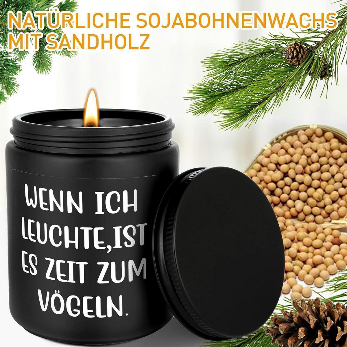 DUFTKERZE mit Spruch "Wenn ich leuchte, ist es Zeit zum Vögeln" - Schwarz, Paraffin (9.2cm)