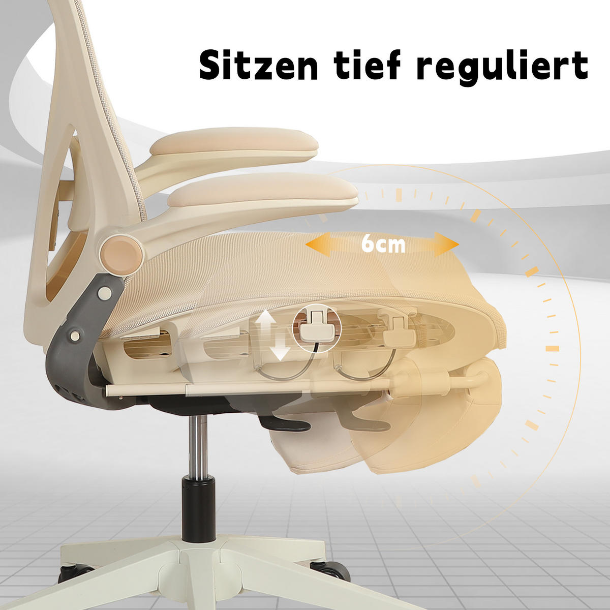 DREHSTUHL DE-40937 mit klappbarer Rückenlehne und 3D-Kopfstütze Creme - Creme, Metall (62/129/48.5cm) - ComfortXL