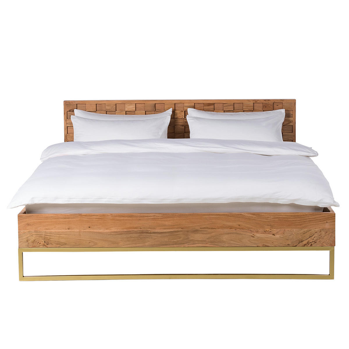 MASSIVHOLZBETT - Akazie massiv / Eisen - Goldfarben/Akaziefarben, Holz/Metall (180/200cm) - home24