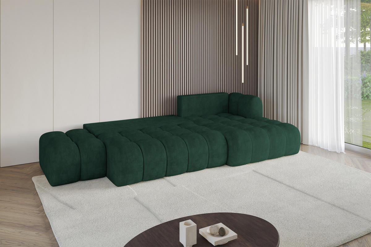 ECKSOFA mit Schlaffunktion Ottomane RECHTS OLEA-L2 321x164x75 Grün Velours - Schwarz/Hellgrün, Holzwerkstoff/Kunststoff (164/321cm) - ALTDECOR