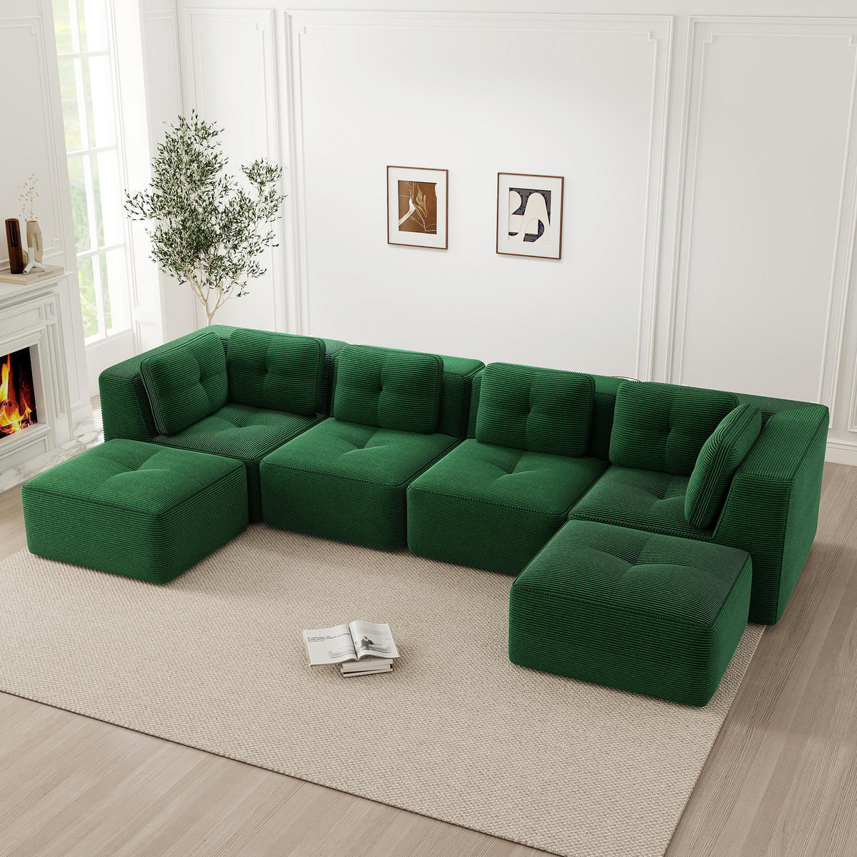 WOHNLANDSCHAFT Cord Grün - Grün, Textil (386/69/177cm) - WISHDOR