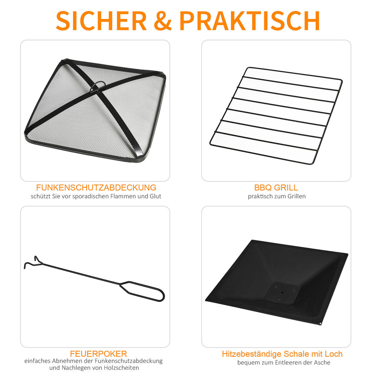 FEUERSCHALE, Schiefer, Stahl, Schwarz - Schwarz, Naturmaterialien/Metall (76/47/76cm) - Outsunny