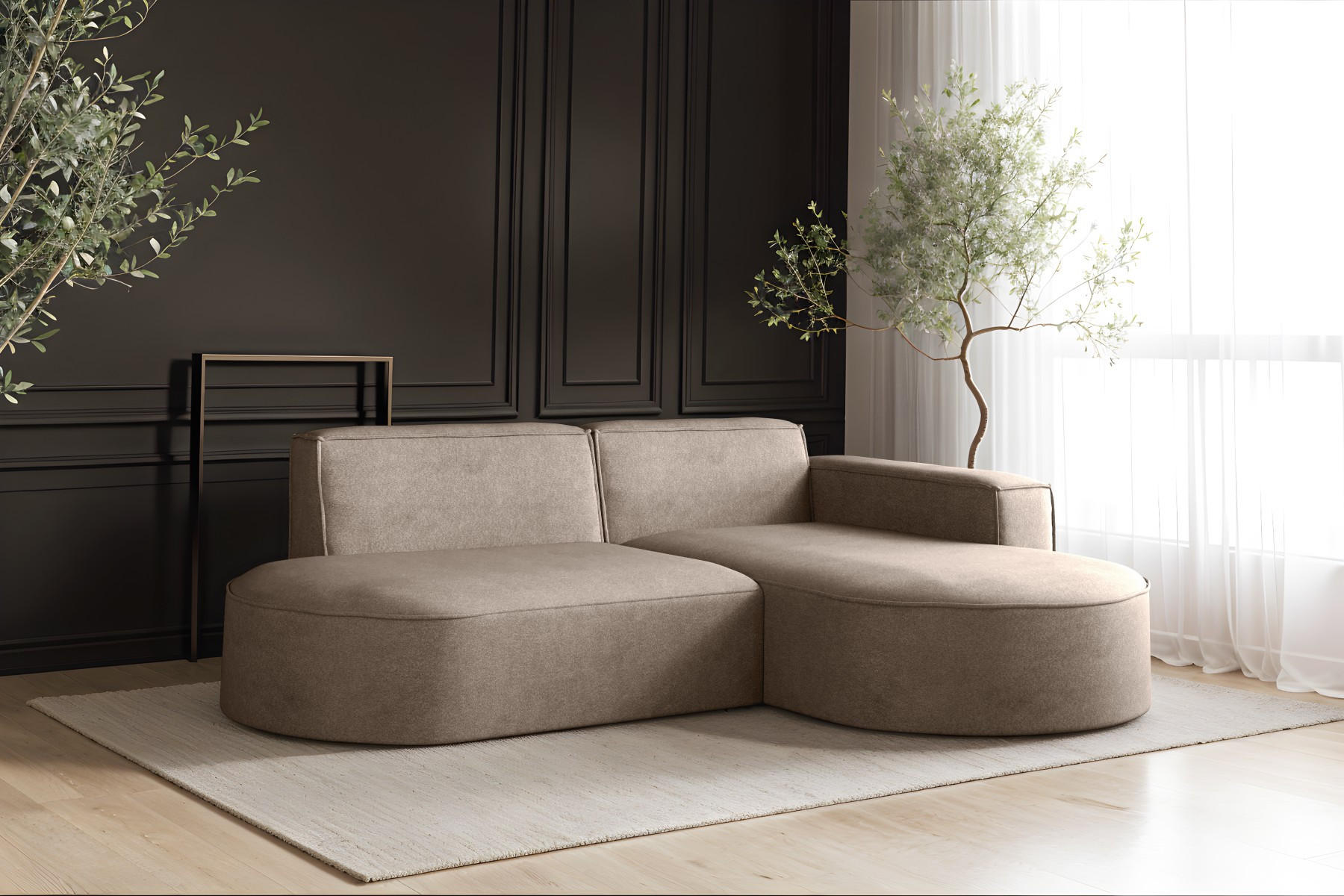 ECKSOFA Modena Modern Und Komfort Velours Stoff Salvador Rechts Dunkelbeige - Cappuccino, Holz/Textil (236/165cm) - Kaiser Möbel