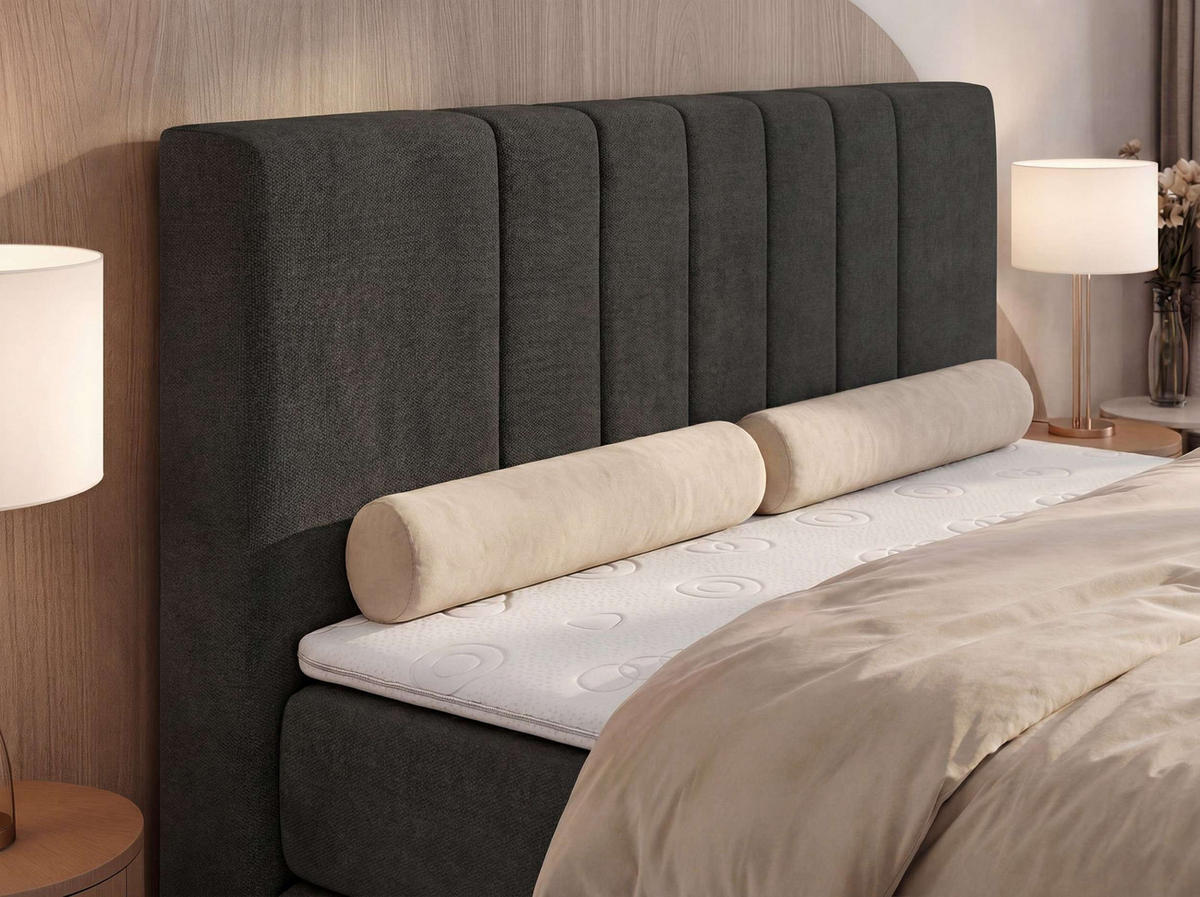 BOXSPRINGBETT INERO KING 180/200 - Dunkelgrau Stukture - Topper Visco - H3 - Dunkelgrau/Schwarz, Kunststoff/Textil (180/200cm) - MKS