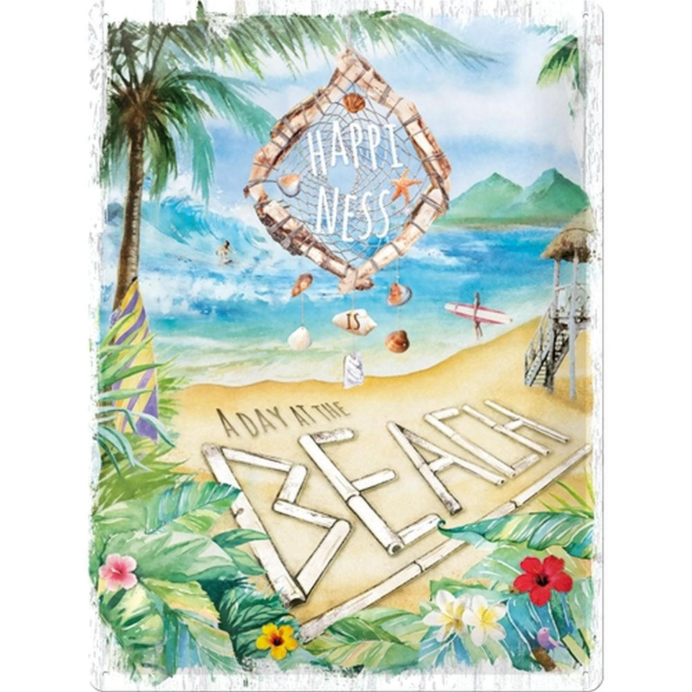 BLECHSCHILD 30/40 cm Outdoor & Activities Happiness is a day at the beach - Multicolor, Metall (30/40/0.2cm) - Nostalgic-Art