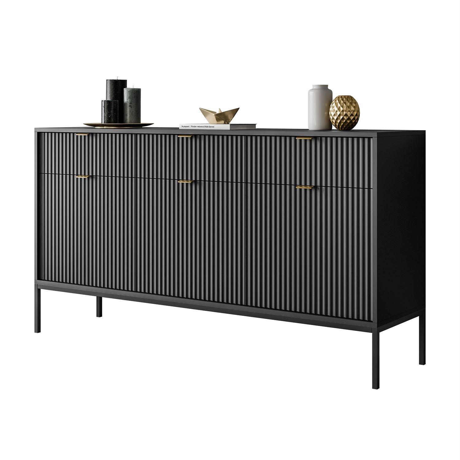 SIDEBOARD CORTADO KSZ154 MIT SCHUBLADEN 154 CM SCHWARZ - Schwarz, Holzwerkstoff (154/83/39cm) - Lookway