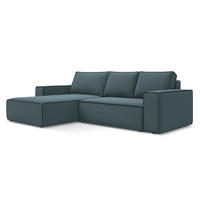 ECKSOFA mit Schlaffunktion Samt Stoff Blau - Blau/Petrol, Kunststoff/Textil (185/290cm) - Makamii