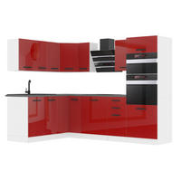 KÜCHE L-Form MELANIE, mit Arbeitsplatten, Rot Hochglanz - Rot, Holz (360/204/60cm) - B BELINI GROUP
