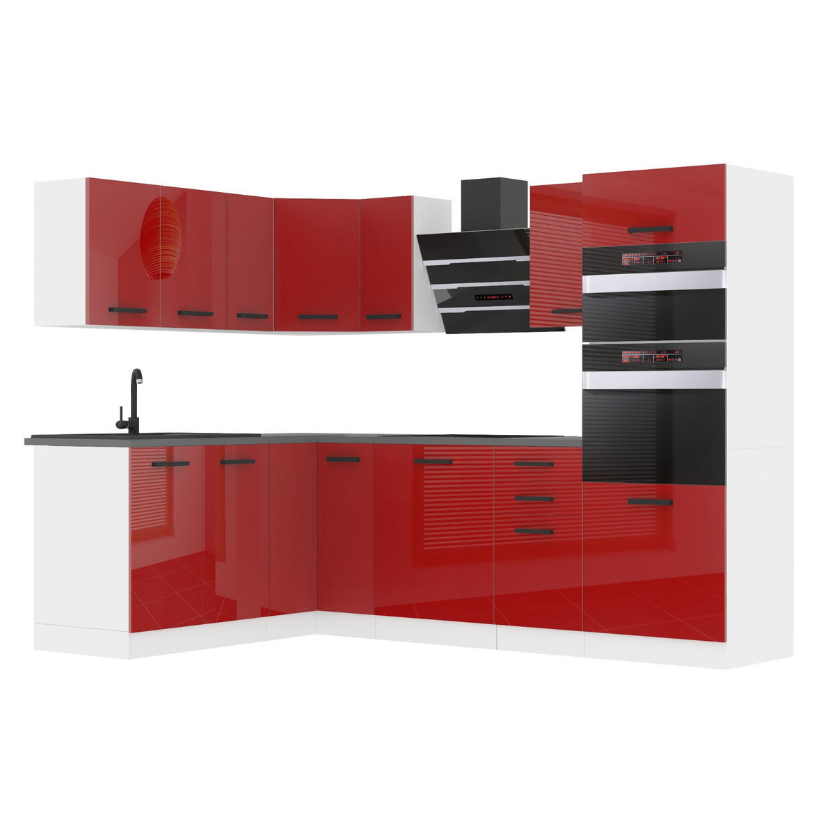 KÜCHE L-Form MELANIE, mit Arbeitsplatten, Rot Hochglanz - Rot, Holz (360/204/60cm) - B BELINI GROUP